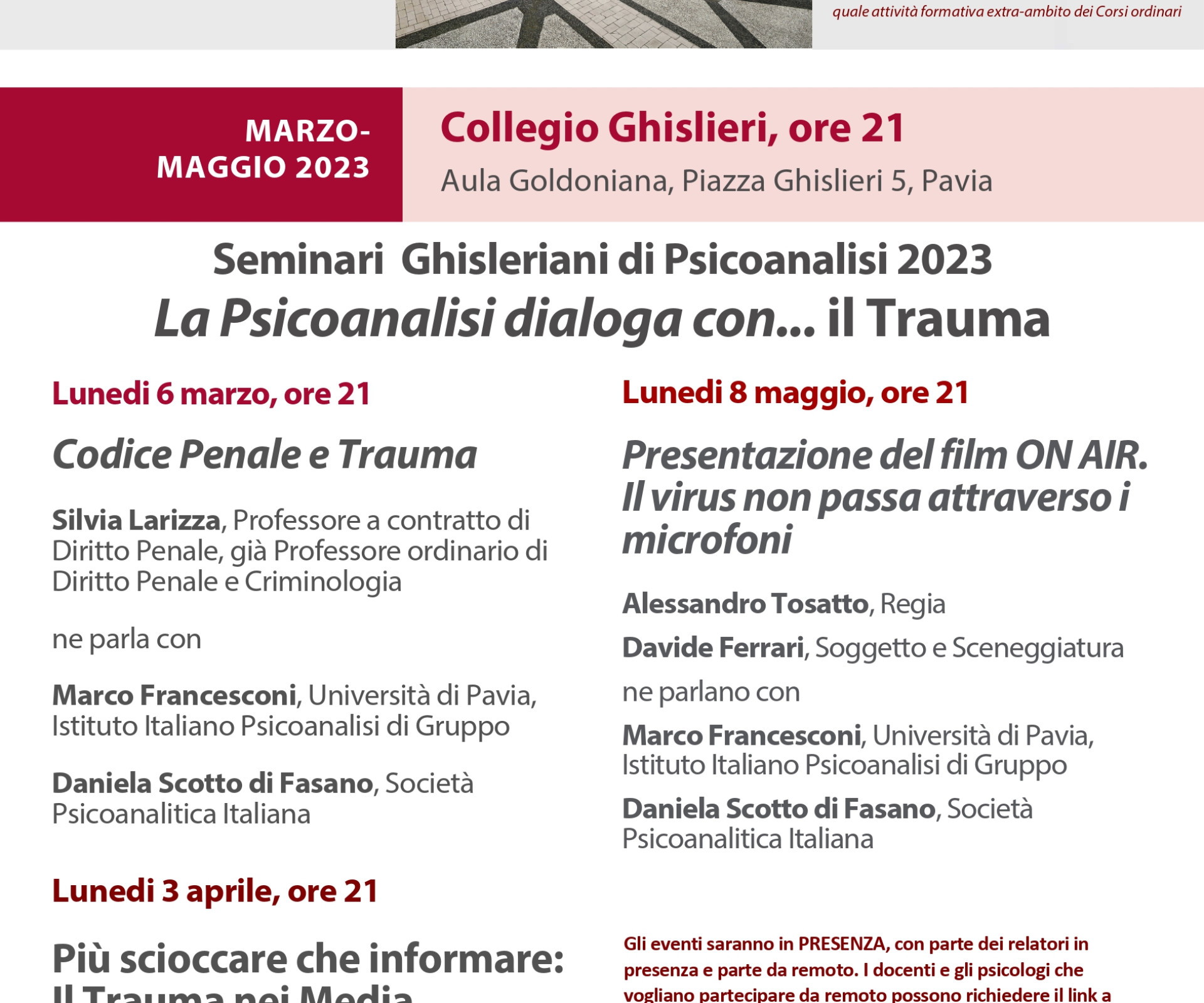 Seminari Ghisleriani di Psicoanalisi 2023 - lunedi 6 marzo h:21